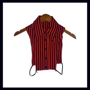 Vintage 70s Red Navy Striped Dickie Detachable Collar Button Front Mod Rockabill